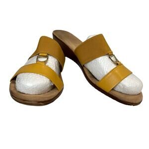 Italian Shoemakers Mustard Yellow Wedge Slide Sandals 10 Coastal Boho Festival